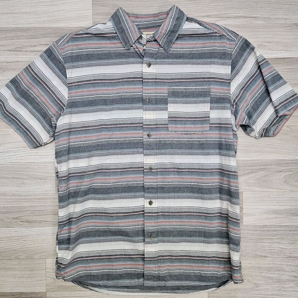 RED HEAD Mens Gray Stripe Cotton Button Down Shirt Size Large